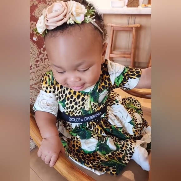 Dolce&GabbanaGirl's Ocelot And Rose Print Dress W/ Bloomers, Size 12-18 Months - Picture 1 of 5